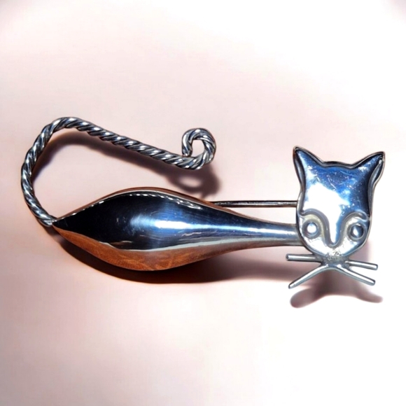 Sterling silver 925 Vintage Mexico Cat Brooch/Pin - Picture 4 of 6